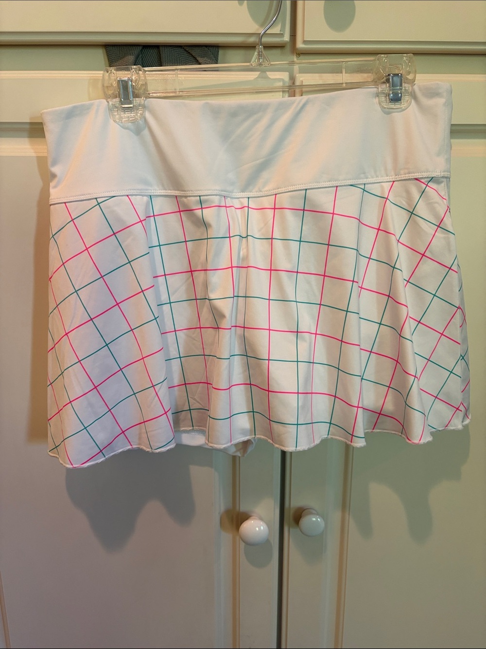 Fila White Skater Skirt with Pink and Teal Grid